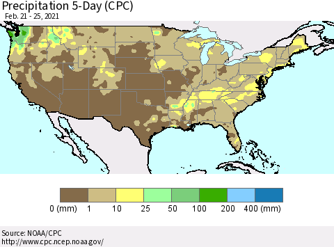 United States Precipitation 5-Day (CPC) Thematic Map For 2/21/2021 - 2/25/2021