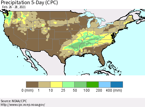United States Precipitation 5-Day (CPC) Thematic Map For 2/26/2021 - 2/28/2021