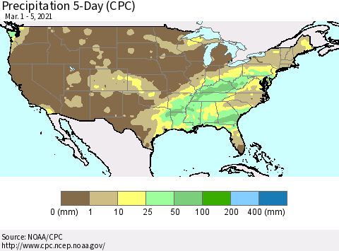 United States Precipitation 5-Day (CPC) Thematic Map For 3/1/2021 - 3/5/2021
