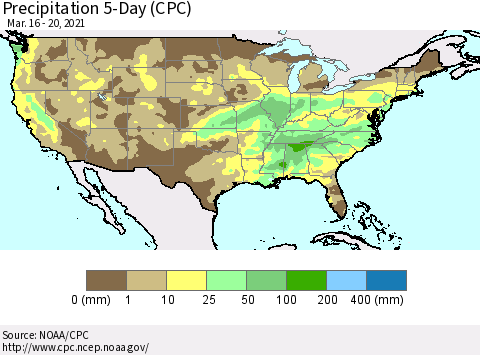 United States Precipitation 5-Day (CPC) Thematic Map For 3/16/2021 - 3/20/2021