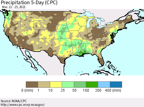 United States Precipitation 5-Day (CPC) Thematic Map For 3/21/2021 - 3/25/2021