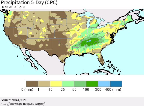 United States Precipitation 5-Day (CPC) Thematic Map For 3/26/2021 - 3/31/2021