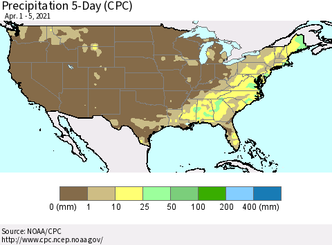 United States Precipitation 5-Day (CPC) Thematic Map For 4/1/2021 - 4/5/2021