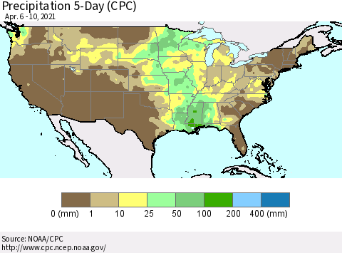 United States Precipitation 5-Day (CPC) Thematic Map For 4/6/2021 - 4/10/2021