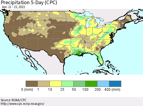 United States Precipitation 5-Day (CPC) Thematic Map For 4/11/2021 - 4/15/2021