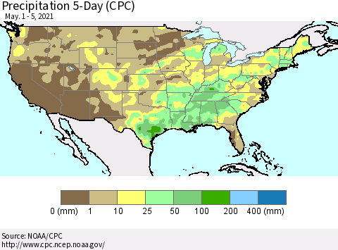 United States Precipitation 5-Day (CPC) Thematic Map For 5/1/2021 - 5/5/2021