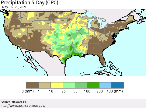 United States Precipitation 5-Day (CPC) Thematic Map For 5/16/2021 - 5/20/2021