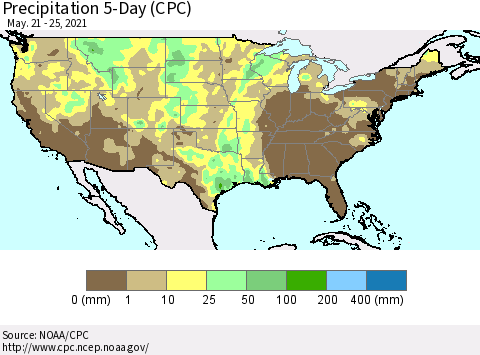 United States Precipitation 5-Day (CPC) Thematic Map For 5/21/2021 - 5/25/2021