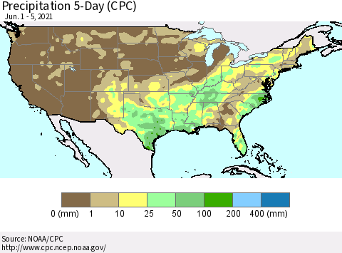 United States Precipitation 5-Day (CPC) Thematic Map For 6/1/2021 - 6/5/2021