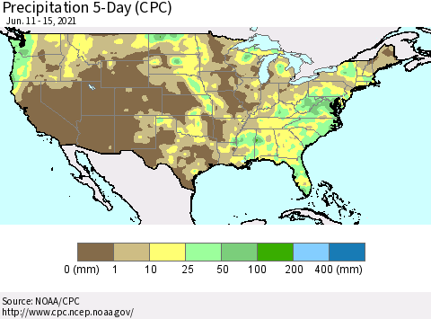 United States Precipitation 5-Day (CPC) Thematic Map For 6/11/2021 - 6/15/2021
