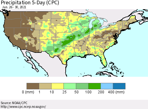 United States Precipitation 5-Day (CPC) Thematic Map For 6/26/2021 - 6/30/2021