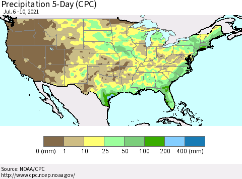United States Precipitation 5-Day (CPC) Thematic Map For 7/6/2021 - 7/10/2021