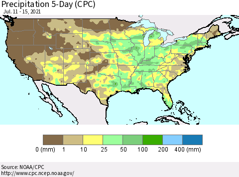 United States Precipitation 5-Day (CPC) Thematic Map For 7/11/2021 - 7/15/2021