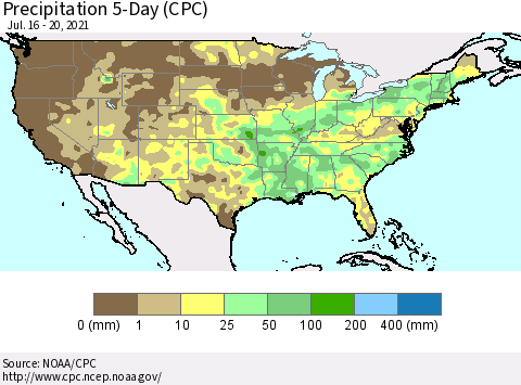 United States Precipitation 5-Day (CPC) Thematic Map For 7/16/2021 - 7/20/2021