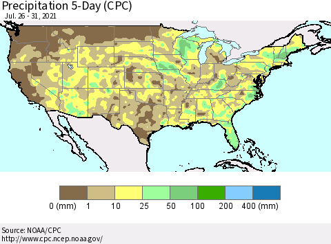 United States Precipitation 5-Day (CPC) Thematic Map For 7/26/2021 - 7/31/2021