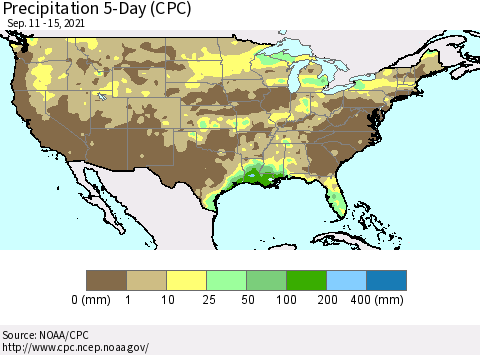 United States Precipitation 5-Day (CPC) Thematic Map For 9/11/2021 - 9/15/2021