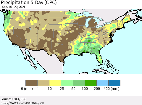 United States Precipitation 5-Day (CPC) Thematic Map For 9/16/2021 - 9/20/2021
