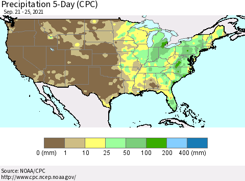 United States Precipitation 5-Day (CPC) Thematic Map For 9/21/2021 - 9/25/2021