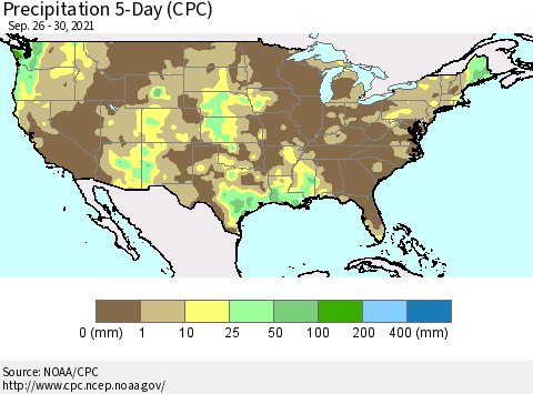 United States Precipitation 5-Day (CPC) Thematic Map For 9/26/2021 - 9/30/2021