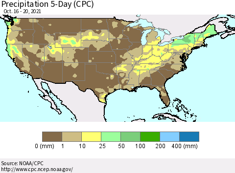 United States Precipitation 5-Day (CPC) Thematic Map For 10/16/2021 - 10/20/2021