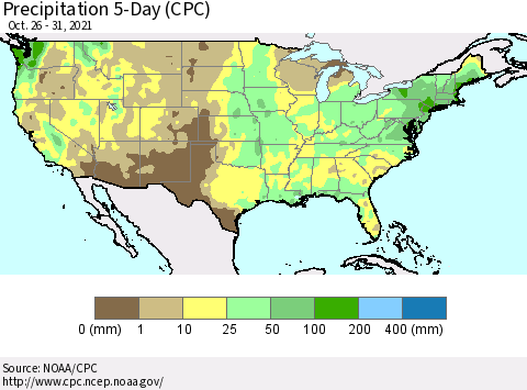 United States Precipitation 5-Day (CPC) Thematic Map For 10/26/2021 - 10/31/2021