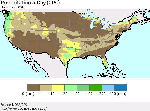 United States Precipitation 5-Day (CPC) Thematic Map For 11/1/2021 - 11/5/2021