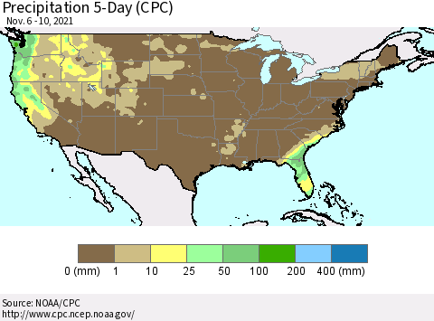 United States Precipitation 5-Day (CPC) Thematic Map For 11/6/2021 - 11/10/2021