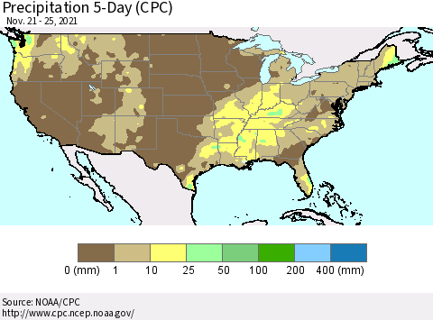 United States Precipitation 5-Day (CPC) Thematic Map For 11/21/2021 - 11/25/2021