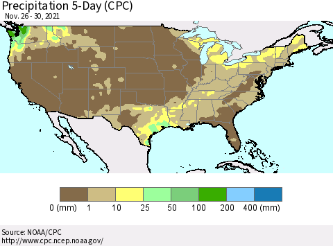 United States Precipitation 5-Day (CPC) Thematic Map For 11/26/2021 - 11/30/2021