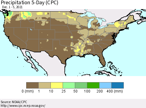 United States Precipitation 5-Day (CPC) Thematic Map For 12/1/2021 - 12/5/2021