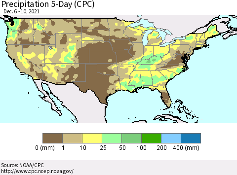 United States Precipitation 5-Day (CPC) Thematic Map For 12/6/2021 - 12/10/2021