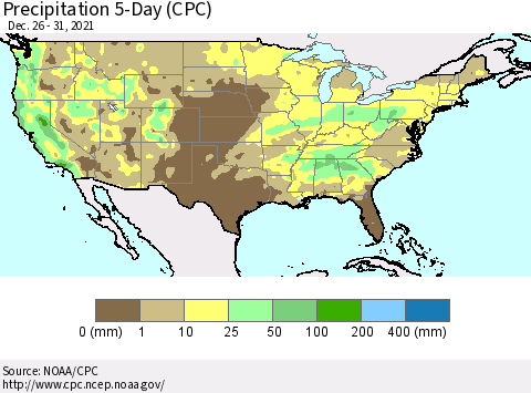United States Precipitation 5-Day (CPC) Thematic Map For 12/26/2021 - 12/31/2021
