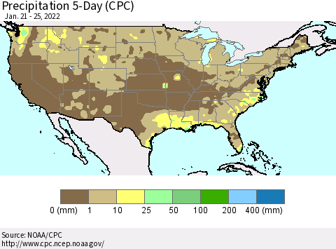 United States Precipitation 5-Day (CPC) Thematic Map For 1/21/2022 - 1/25/2022