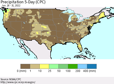 United States Precipitation 5-Day (CPC) Thematic Map For 1/26/2022 - 1/31/2022