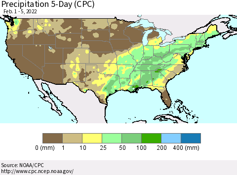 United States Precipitation 5-Day (CPC) Thematic Map For 2/1/2022 - 2/5/2022