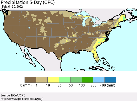 United States Precipitation 5-Day (CPC) Thematic Map For 2/6/2022 - 2/10/2022