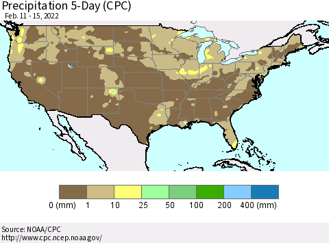 United States Precipitation 5-Day (CPC) Thematic Map For 2/11/2022 - 2/15/2022
