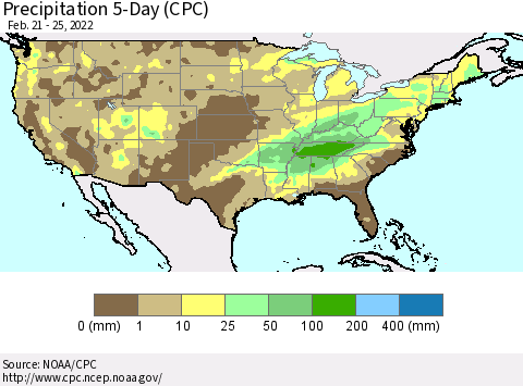 United States Precipitation 5-Day (CPC) Thematic Map For 2/21/2022 - 2/25/2022