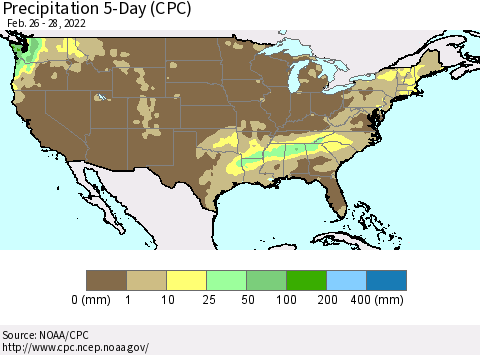 United States Precipitation 5-Day (CPC) Thematic Map For 2/26/2022 - 2/28/2022