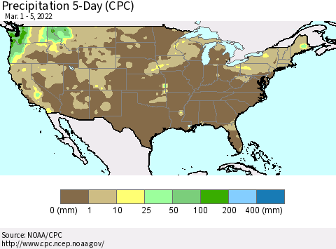United States Precipitation 5-Day (CPC) Thematic Map For 3/1/2022 - 3/5/2022