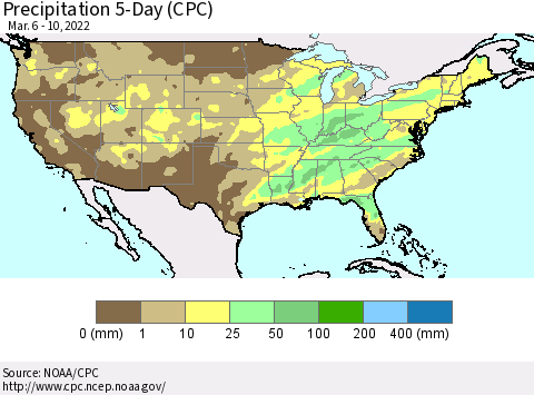 United States Precipitation 5-Day (CPC) Thematic Map For 3/6/2022 - 3/10/2022