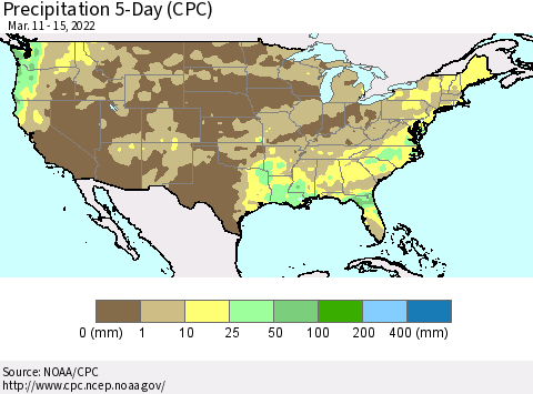United States Precipitation 5-Day (CPC) Thematic Map For 3/11/2022 - 3/15/2022