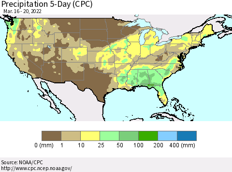United States Precipitation 5-Day (CPC) Thematic Map For 3/16/2022 - 3/20/2022