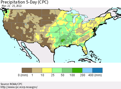 United States Precipitation 5-Day (CPC) Thematic Map For 3/21/2022 - 3/25/2022