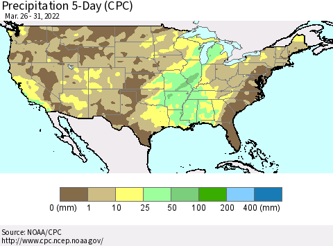 United States Precipitation 5-Day (CPC) Thematic Map For 3/26/2022 - 3/31/2022