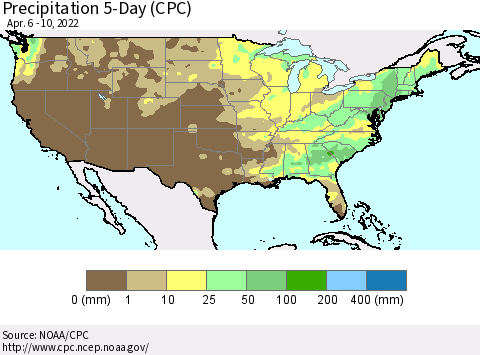 United States Precipitation 5-Day (CPC) Thematic Map For 4/6/2022 - 4/10/2022