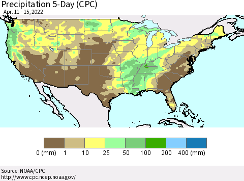 United States Precipitation 5-Day (CPC) Thematic Map For 4/11/2022 - 4/15/2022