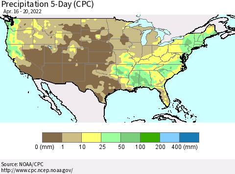 United States Precipitation 5-Day (CPC) Thematic Map For 4/16/2022 - 4/20/2022