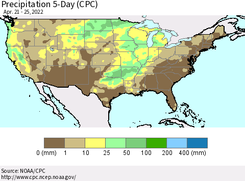 United States Precipitation 5-Day (CPC) Thematic Map For 4/21/2022 - 4/25/2022