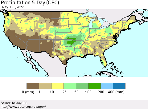 United States Precipitation 5-Day (CPC) Thematic Map For 5/1/2022 - 5/5/2022